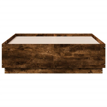 Bed Frame with LED without Mattress Smoked Oak 120x190 cm