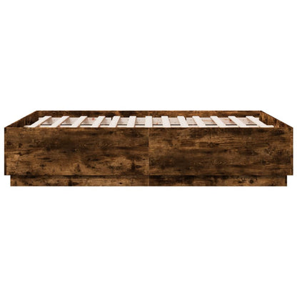 Bed Frame with LED without Mattress Smoked Oak 120x190 cm