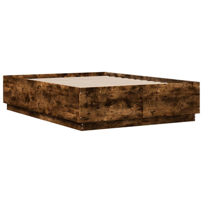 Bed Frame with LED without Mattress Smoked Oak 120x190 cm