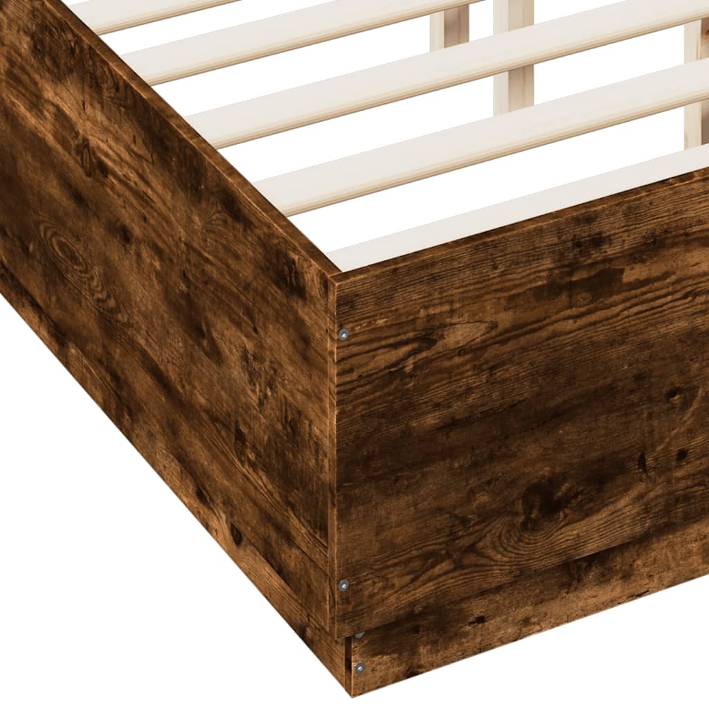 Bed Frame with LED without Mattress Smoked Oak 120x190 cm