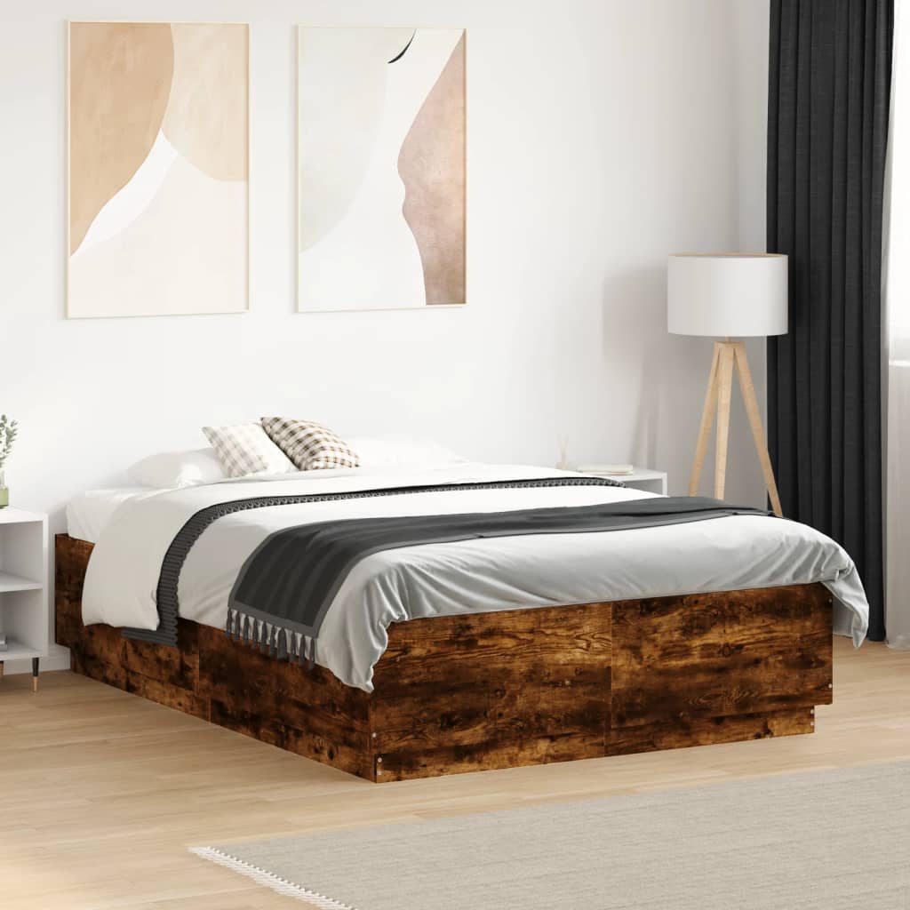 Bed Frame with LED without Mattress Smoked Oak 120x190 cm