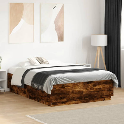 Bed Frame with LED without Mattress Smoked Oak 120x190 cm