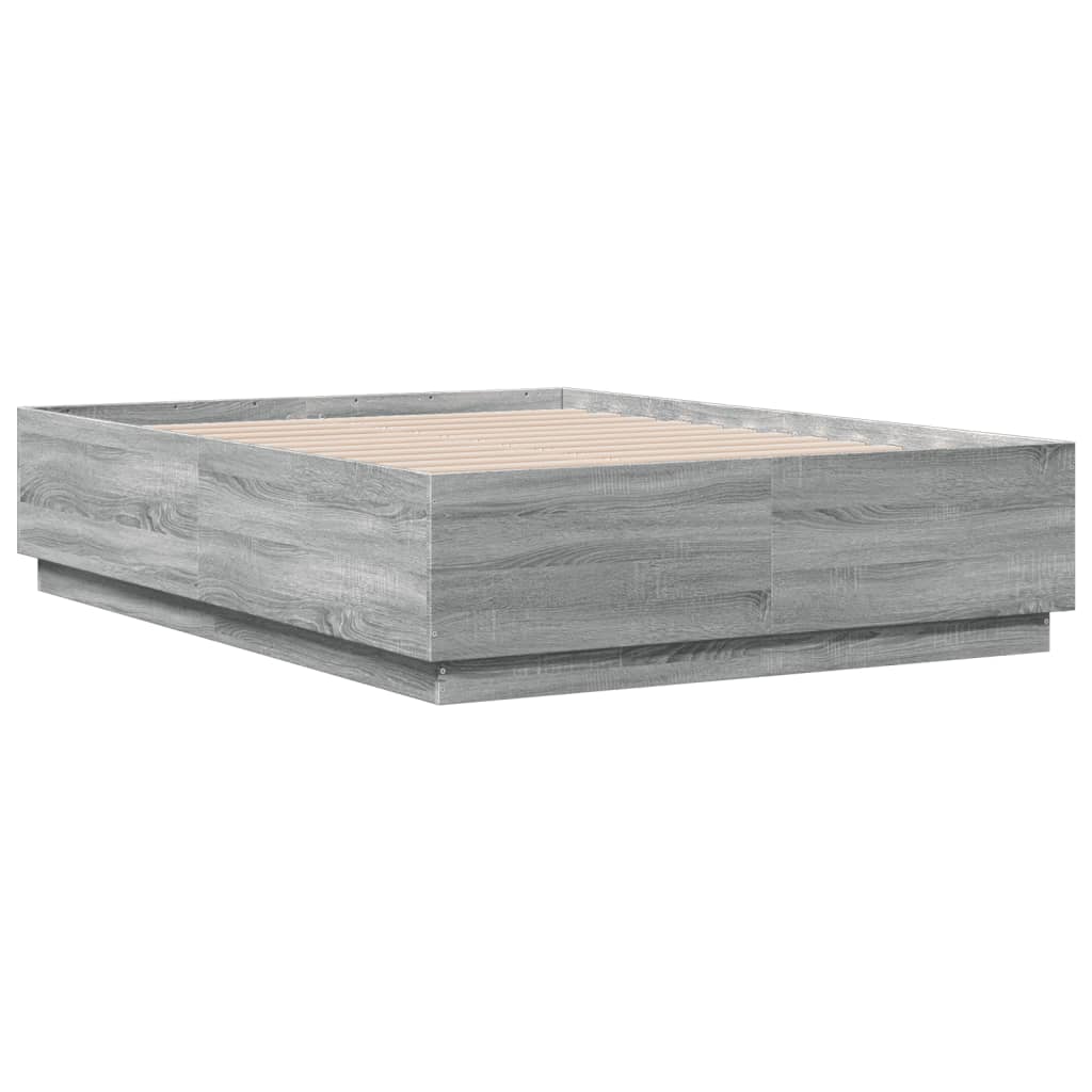 Bed Frame with LED without Mattress Grey Sonoma 120x190 cm