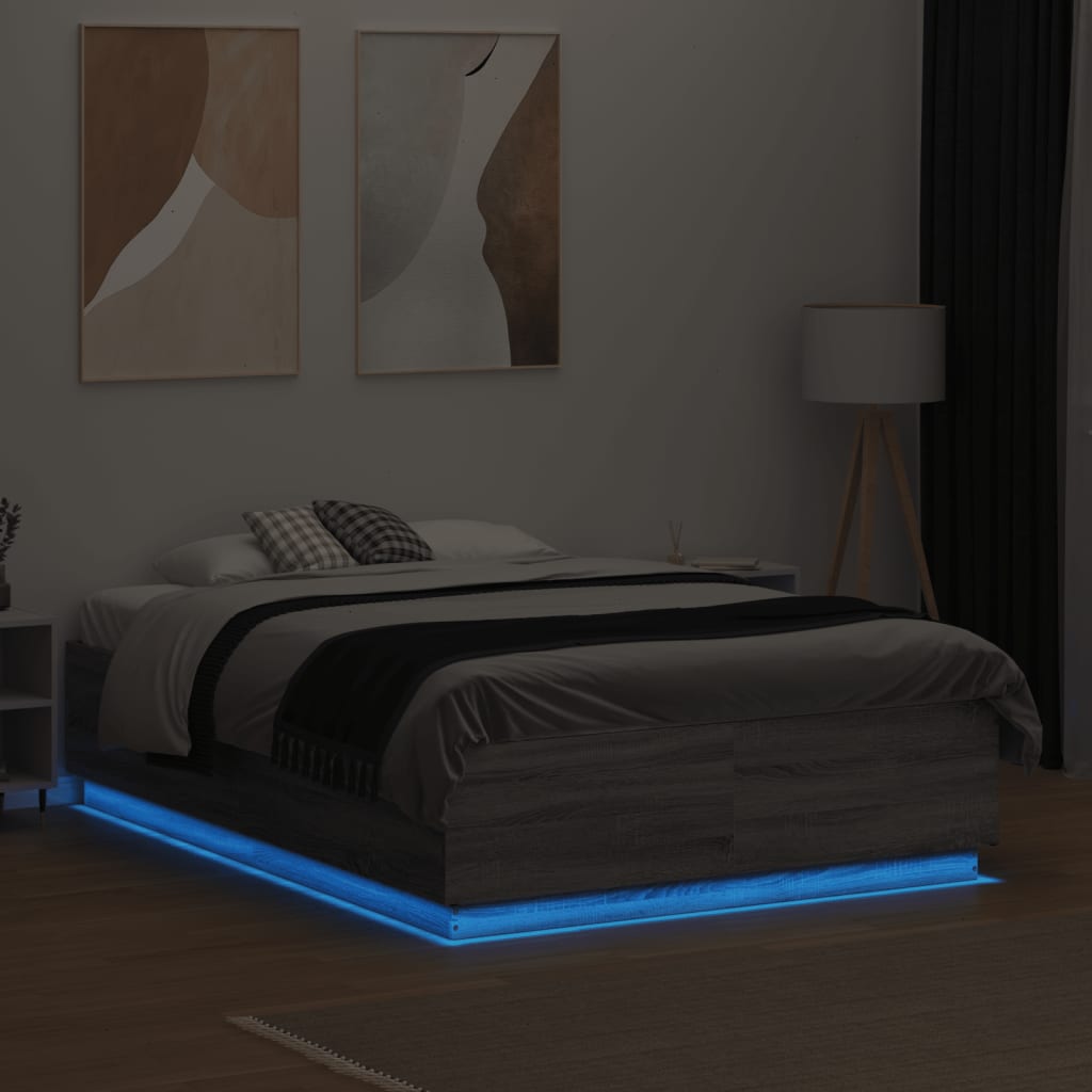 Bed Frame with LED without Mattress Grey Sonoma 120x190 cm