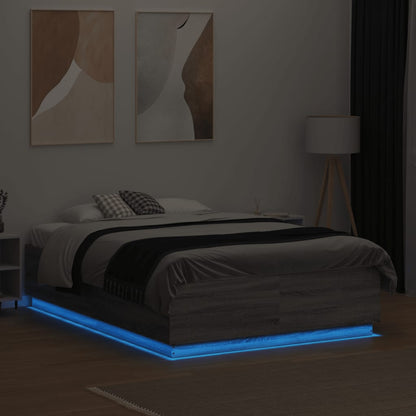 Bed Frame with LED without Mattress Grey Sonoma 120x190 cm