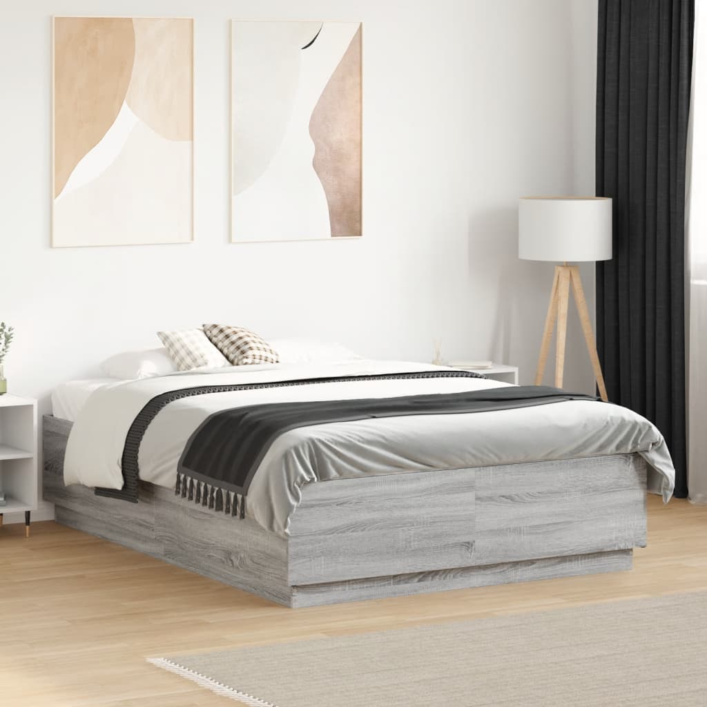 Bed Frame with LED without Mattress Grey Sonoma 120x190 cm