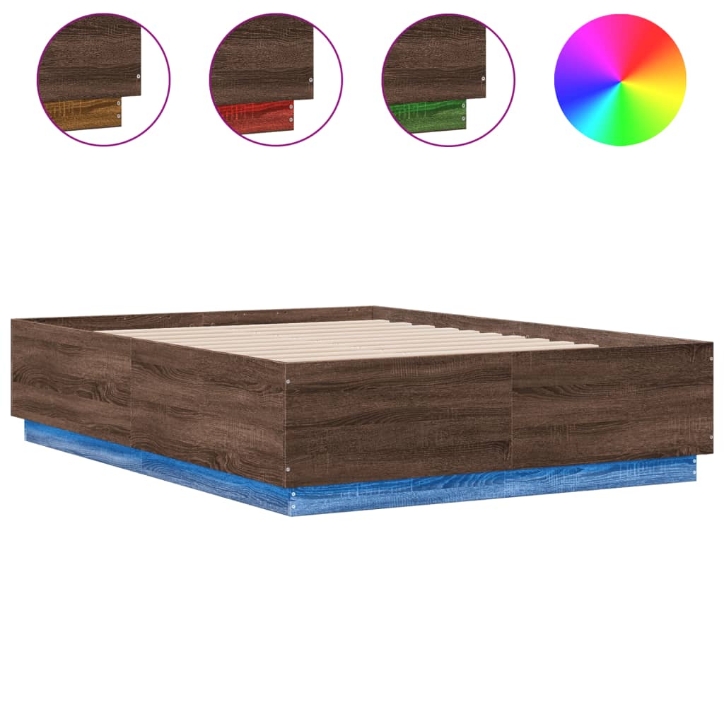 Bed Frame with LED without Mattress Brown Oak 120x190 cm