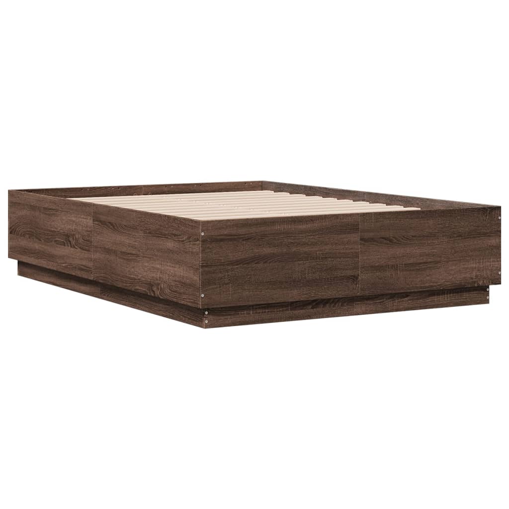 Bed Frame with LED without Mattress Brown Oak 120x190 cm