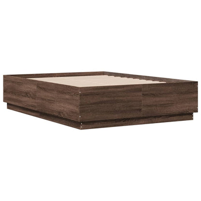 Bed Frame with LED without Mattress Brown Oak 120x190 cm