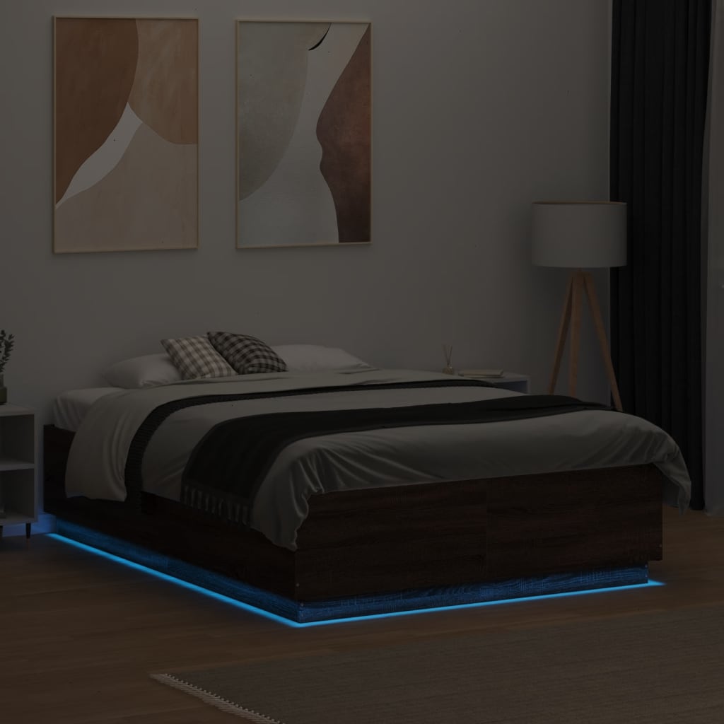 Bed Frame with LED without Mattress Brown Oak 120x190 cm