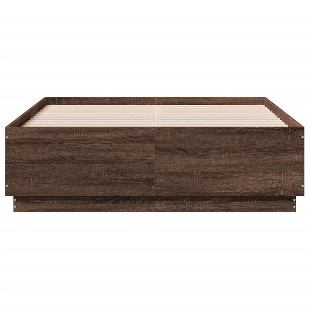 Bed Frame with LED without Mattress Brown Oak 120x190 cm