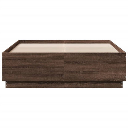 Bed Frame with LED without Mattress Brown Oak 120x190 cm