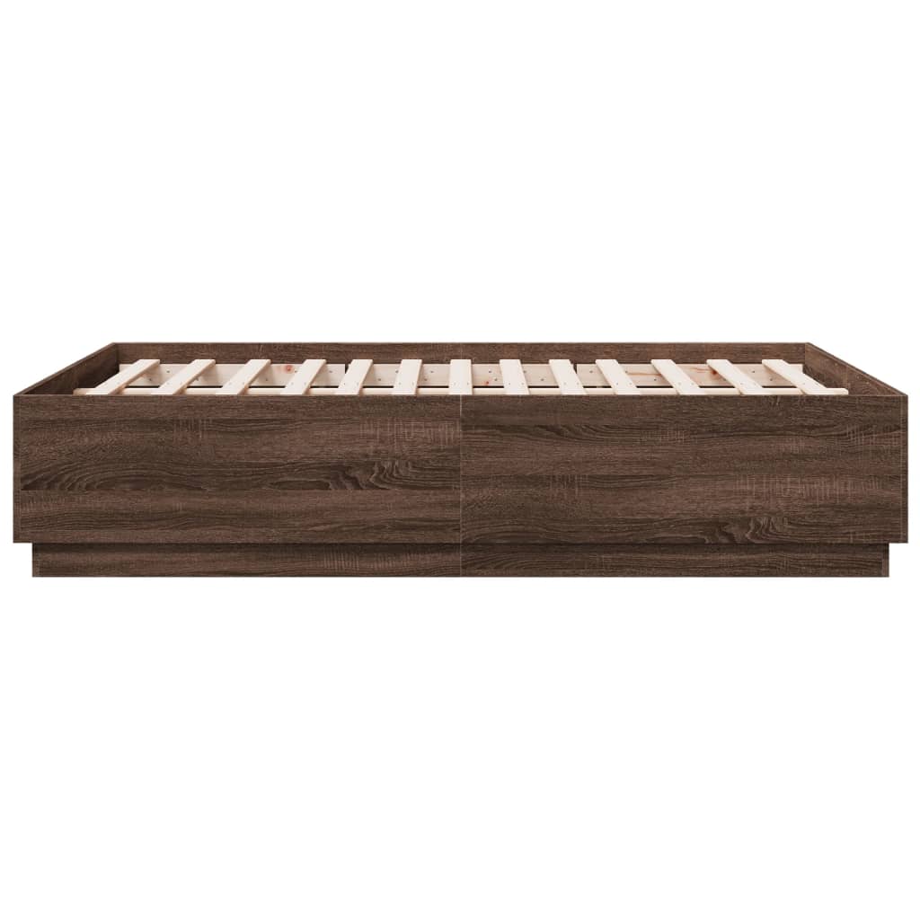 Bed Frame with LED without Mattress Brown Oak 120x190 cm