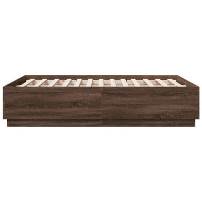 Bed Frame with LED without Mattress Brown Oak 120x190 cm