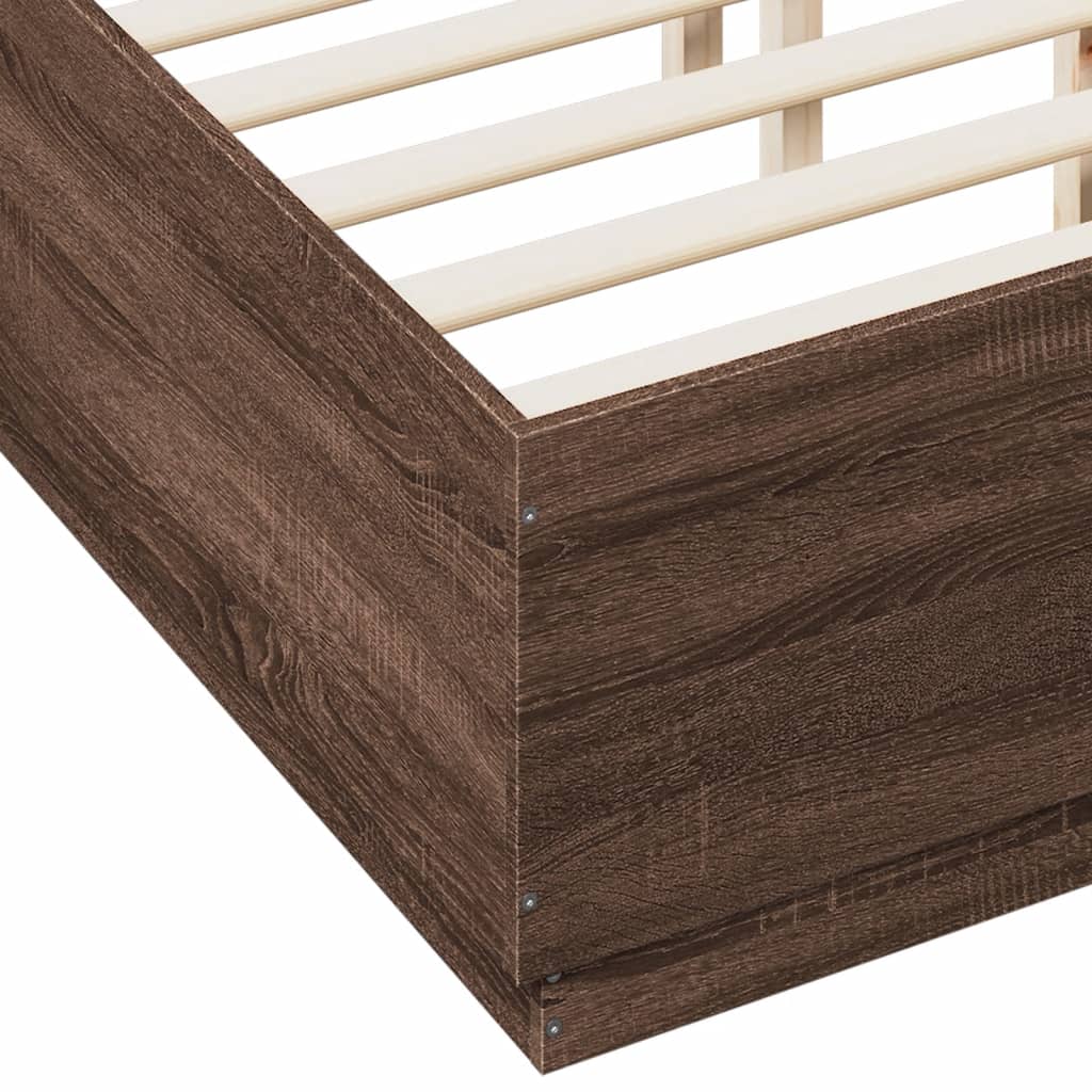 Bed Frame with LED without Mattress Brown Oak 120x190 cm