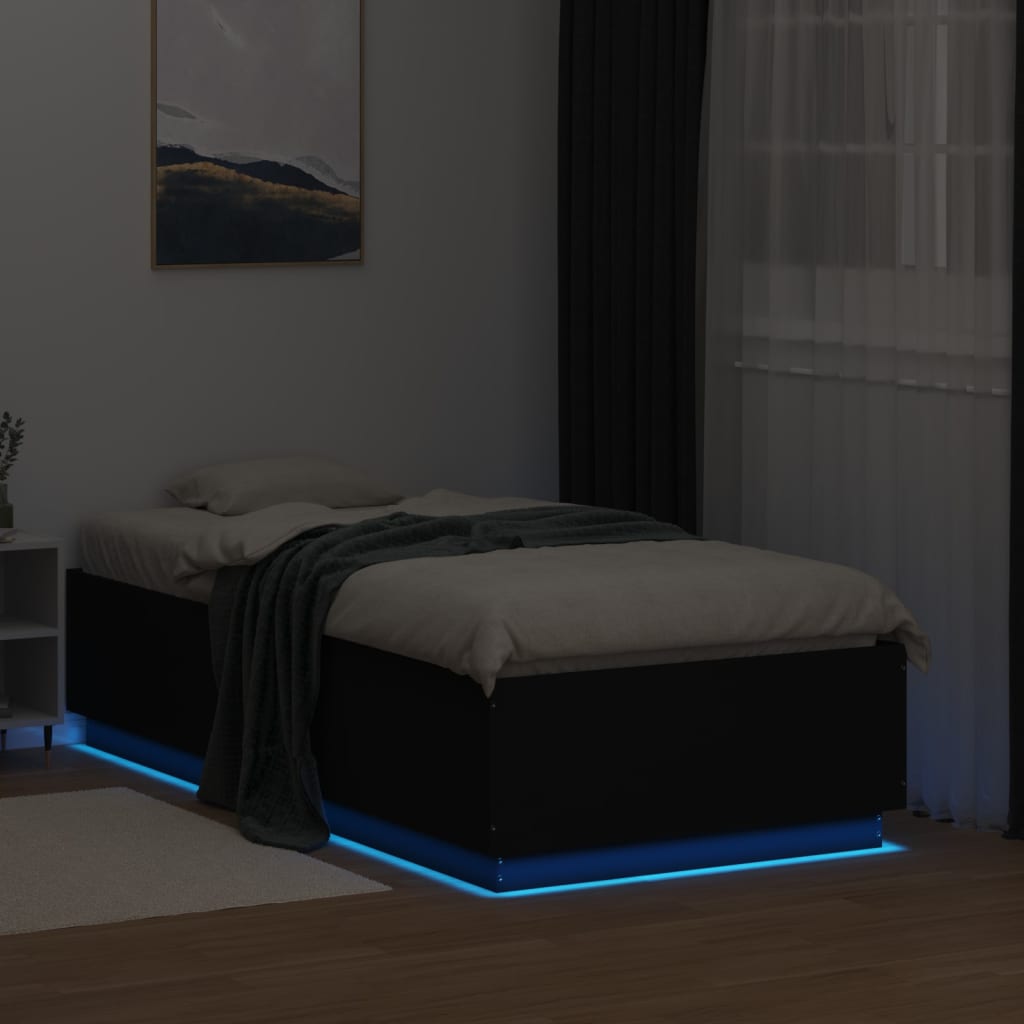 Bed Frame with LED without Mattress Black 90x190 cm Single