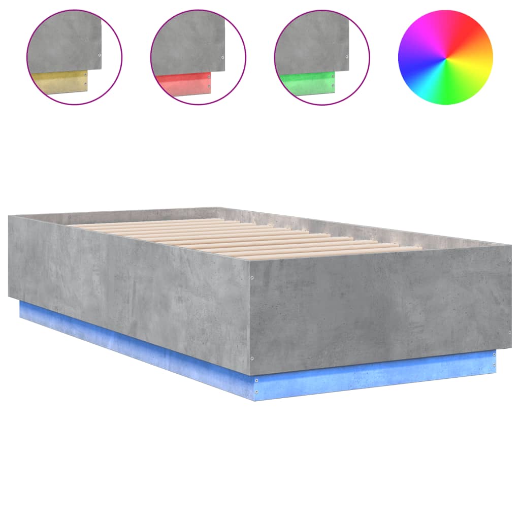 Bed Frame with LED without Mattress Concrete Grey 90x190 cm