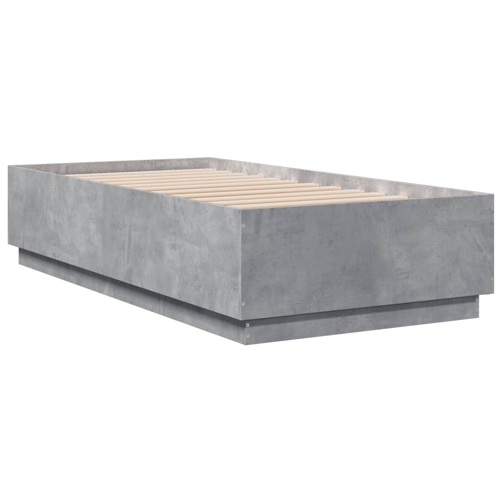 Bed Frame with LED without Mattress Concrete Grey 90x190 cm