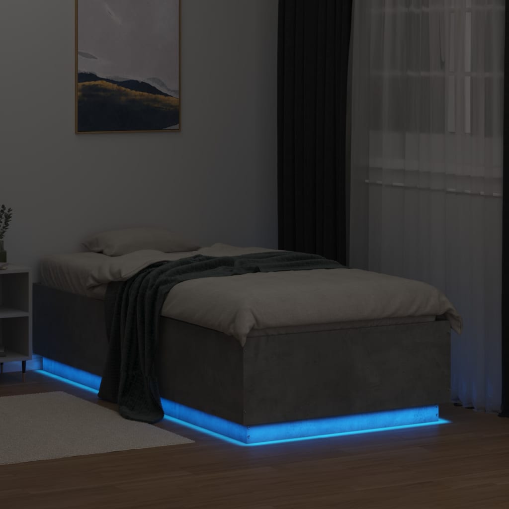 Bed Frame with LED without Mattress Concrete Grey 90x190 cm