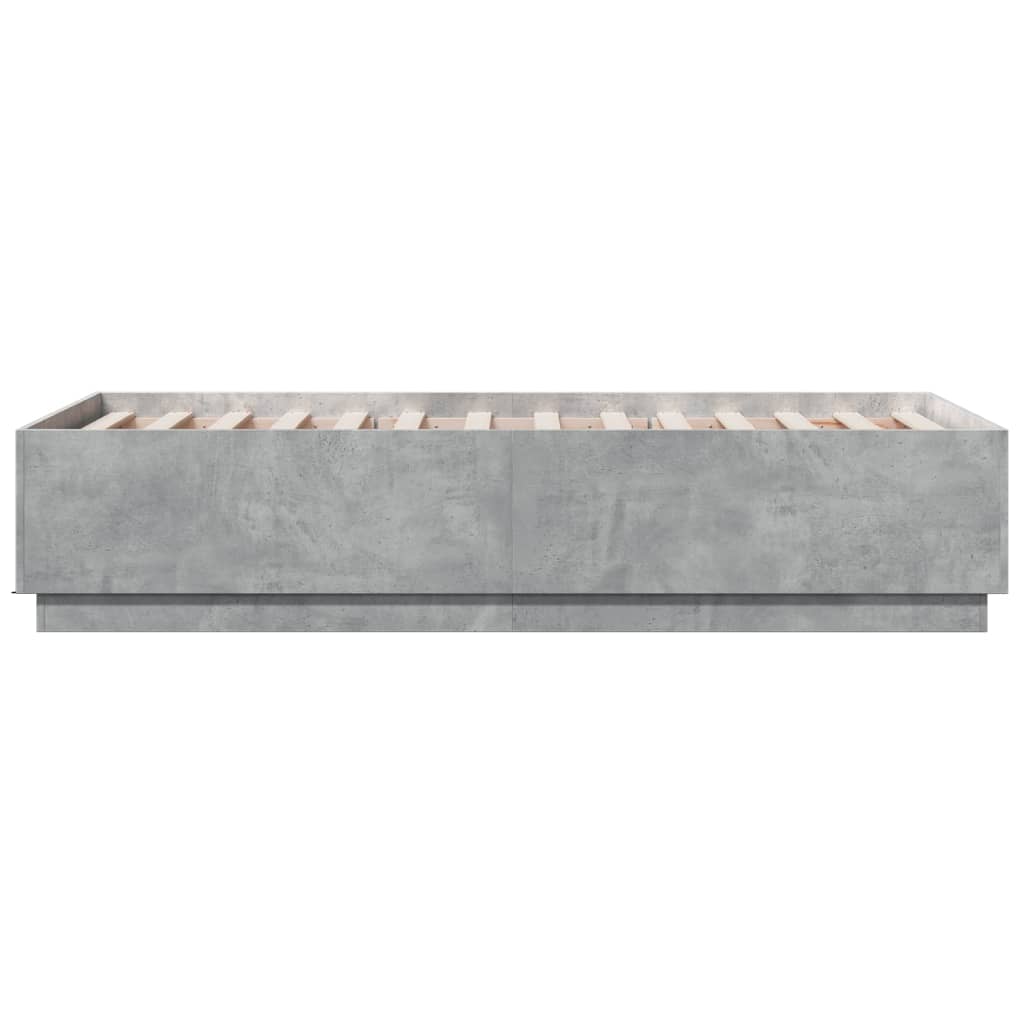 Bed Frame with LED without Mattress Concrete Grey 90x190 cm
