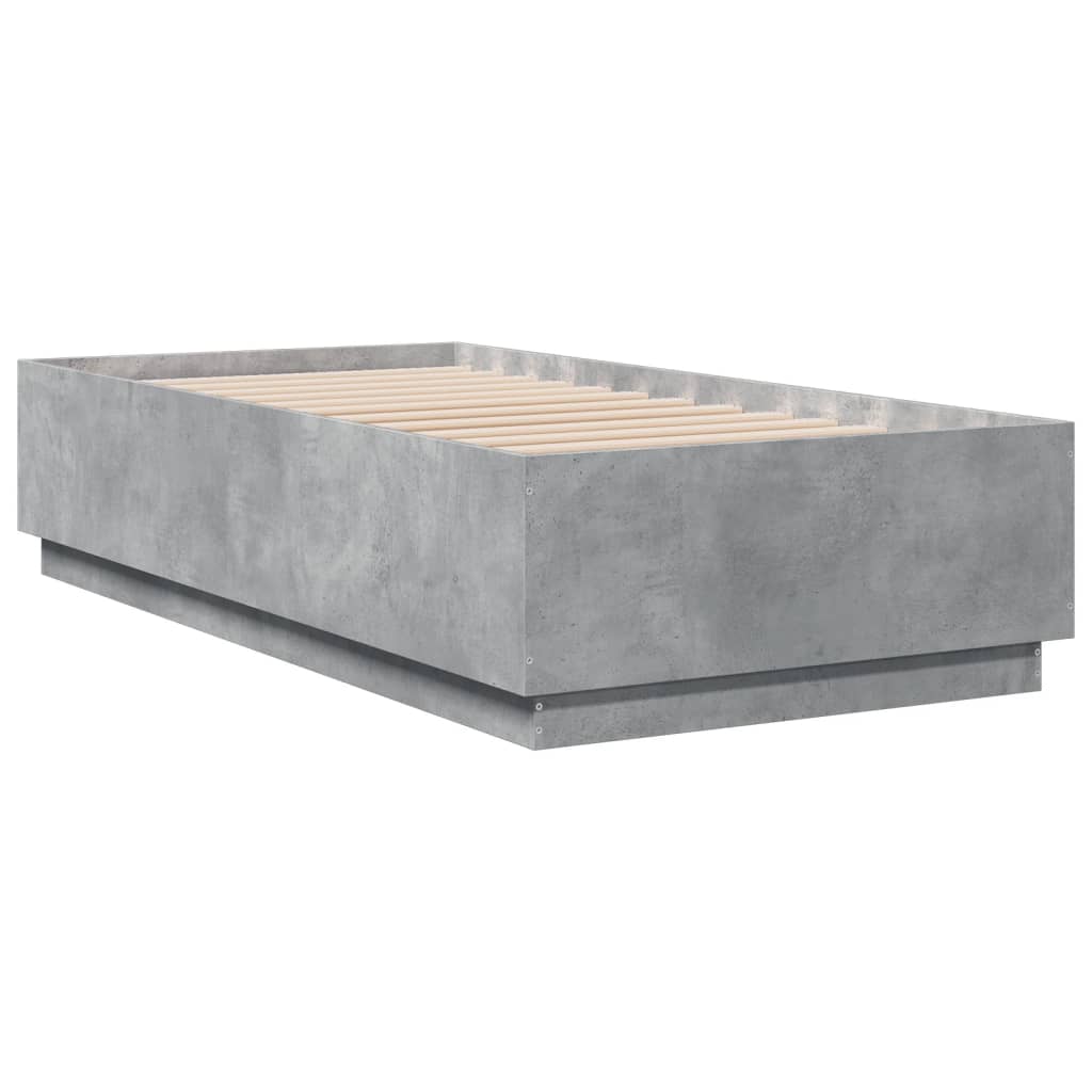 Bed Frame with LED without Mattress Concrete Grey 90x190 cm