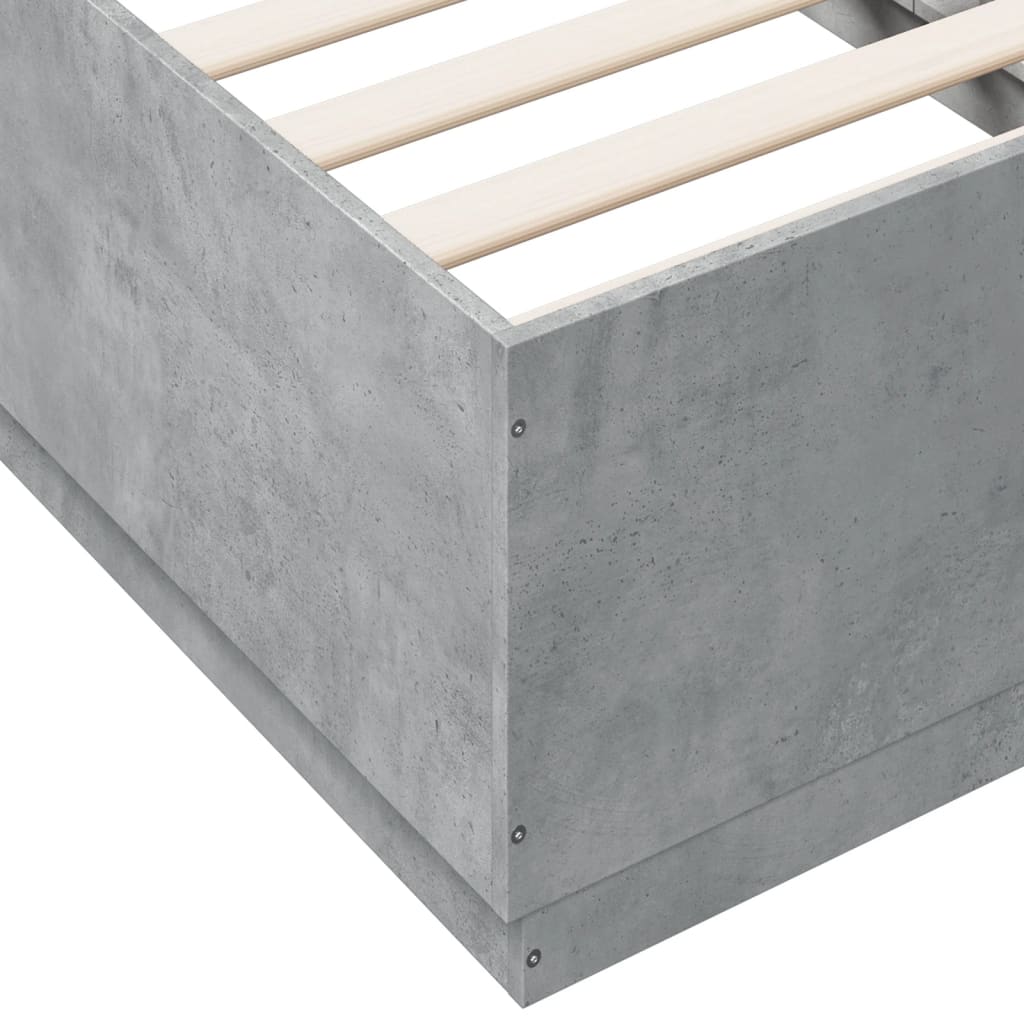 Bed Frame with LED without Mattress Concrete Grey 90x190 cm