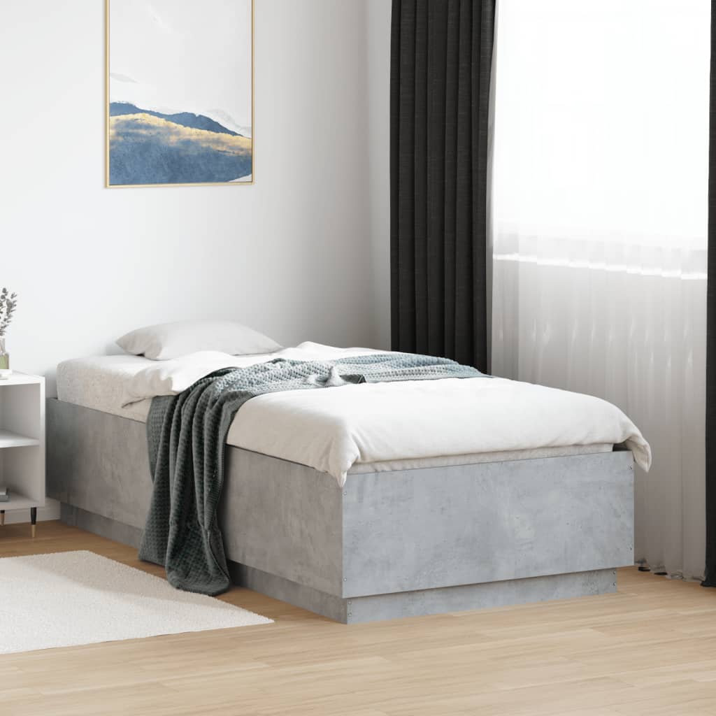 Bed Frame with LED without Mattress Concrete Grey 90x190 cm