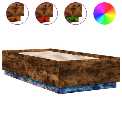 Bed Frame with LED without Mattress Smoked Oak 90x190 cm