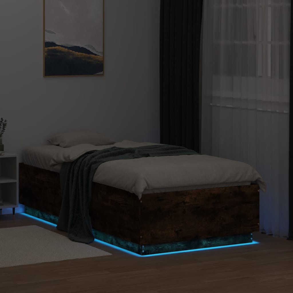 Bed Frame with LED without Mattress Smoked Oak 90x190 cm