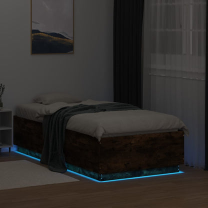 Bed Frame with LED without Mattress Smoked Oak 90x190 cm