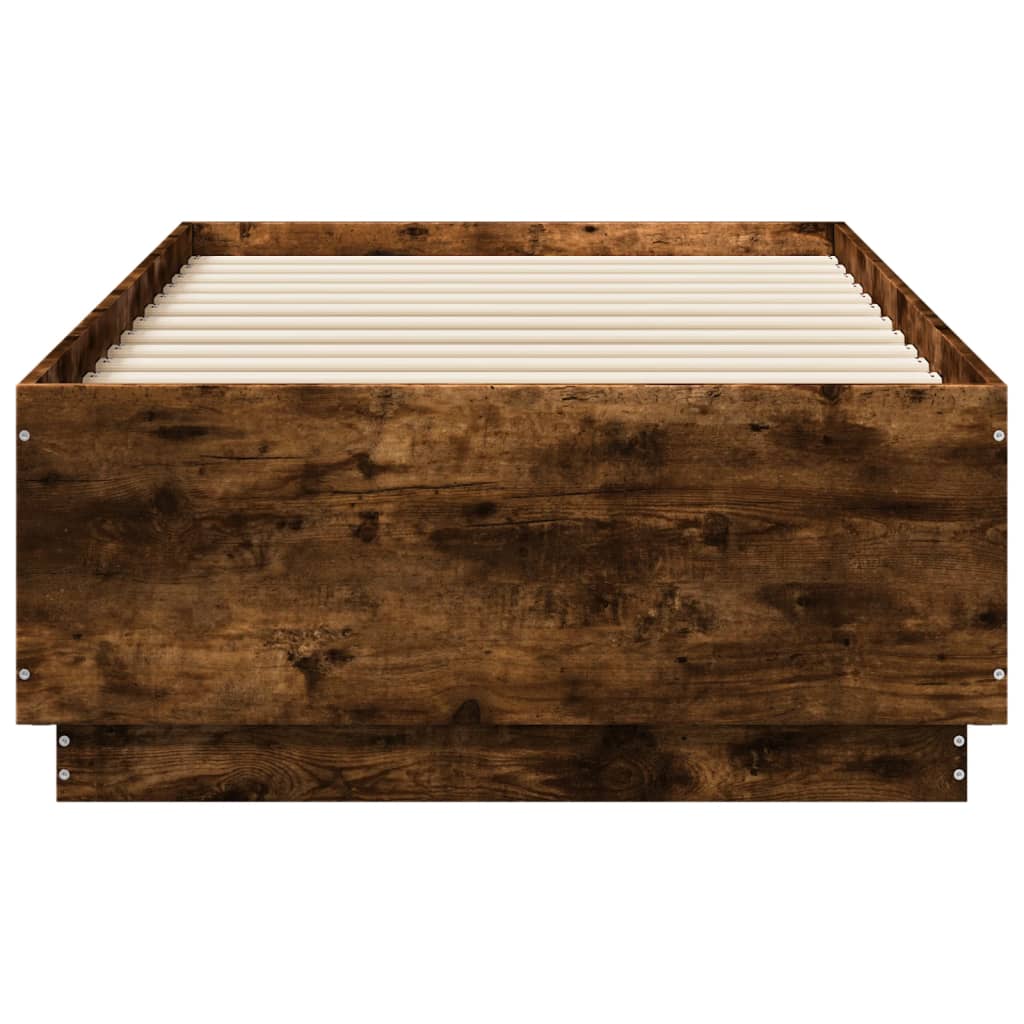 Bed Frame with LED without Mattress Smoked Oak 90x190 cm