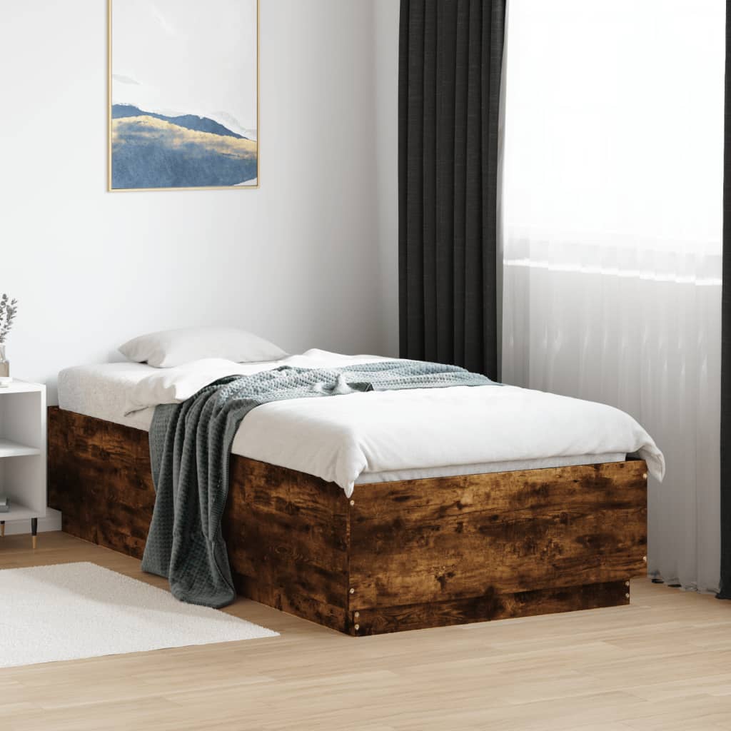 Bed Frame with LED without Mattress Smoked Oak 90x190 cm