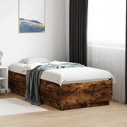 Bed Frame with LED without Mattress Smoked Oak 90x190 cm