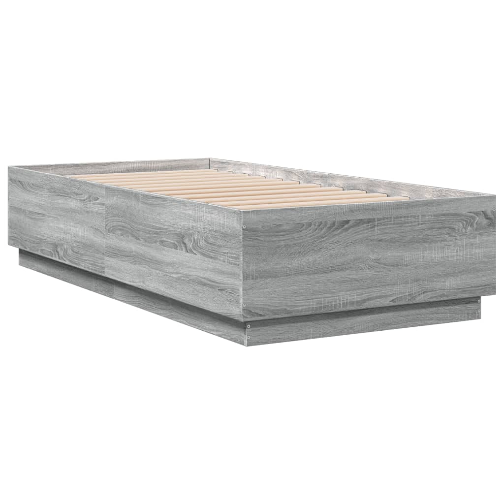 Bed Frame with LED without Mattress Grey Sonoma 90x190 cm Single