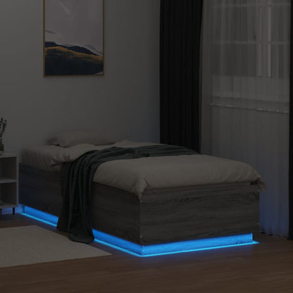 Bed Frame with LED without Mattress Grey Sonoma 90x190 cm