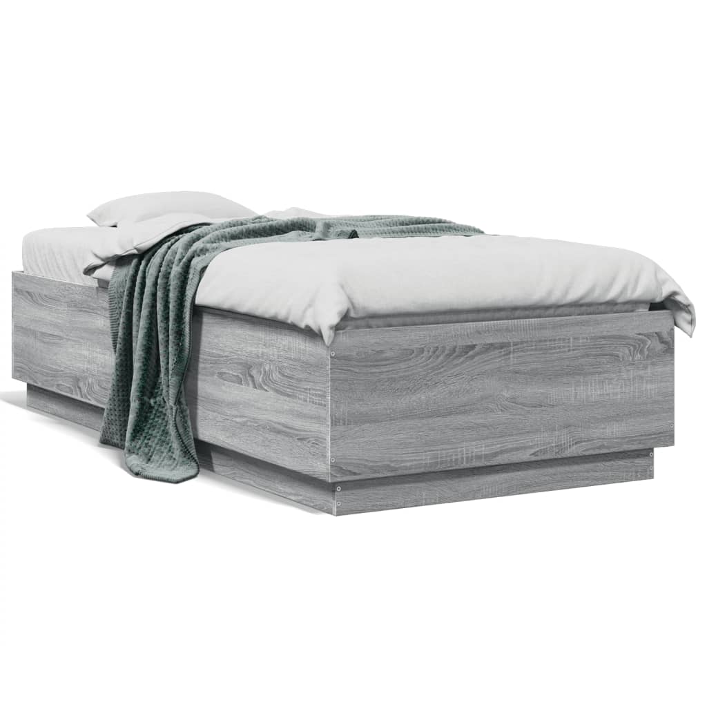 Bed Frame with LED without Mattress Grey Sonoma 90x190 cm Single