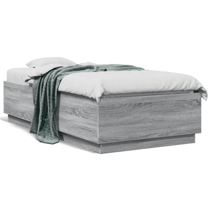Bed Frame with LED without Mattress Grey Sonoma 90x190 cm Single