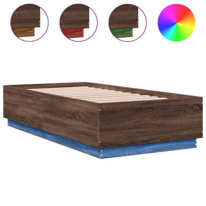 Bed Frame with LED without Mattress Brown Oak 90x190 cm