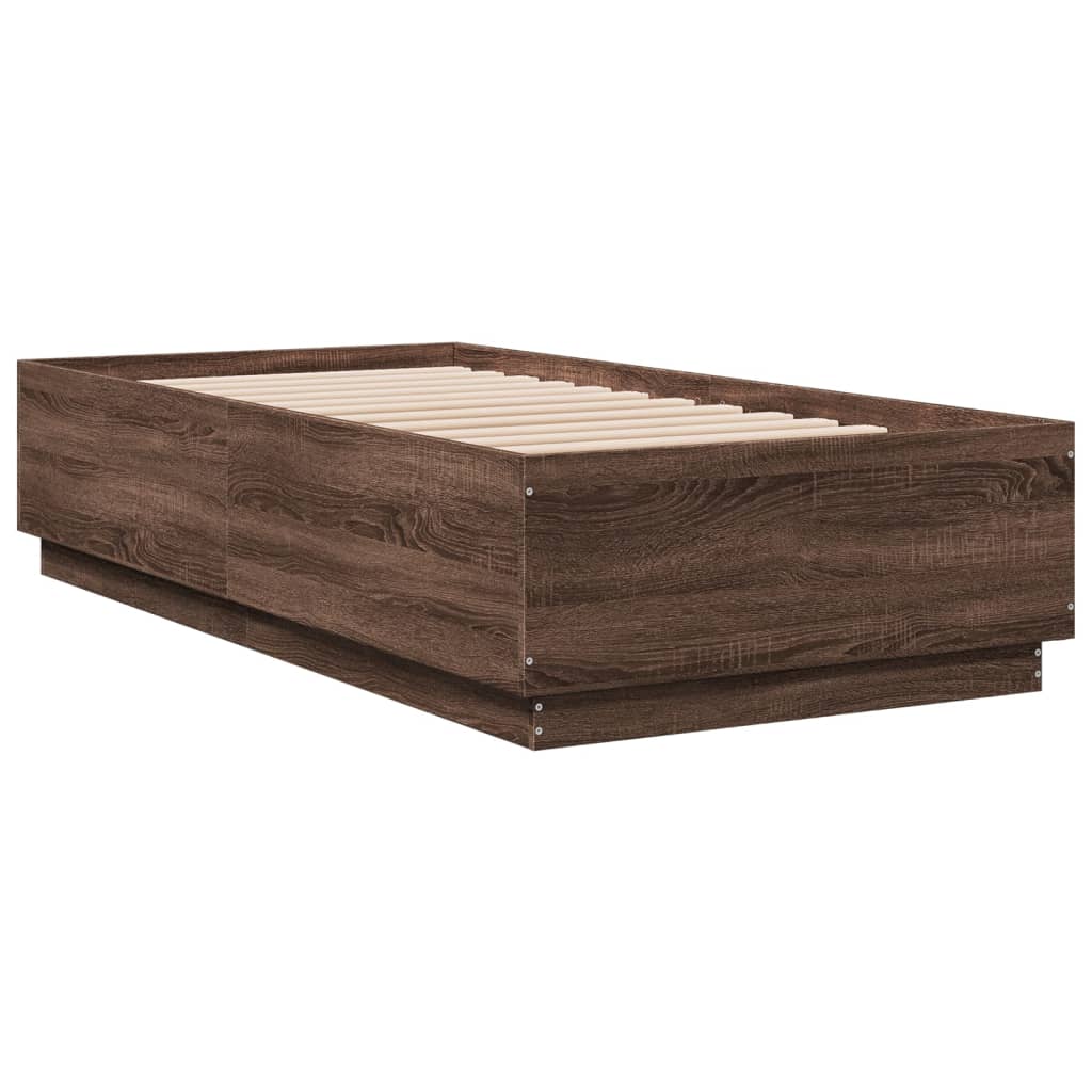 Bed Frame with LED without Mattress Brown Oak 90x190 cm