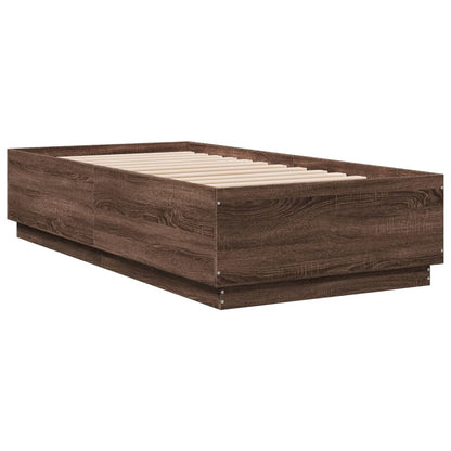 Bed Frame with LED without Mattress Brown Oak 90x190 cm