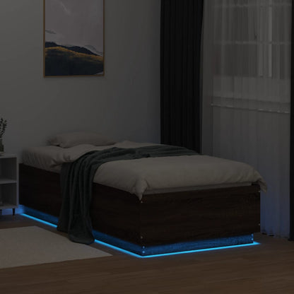 Bed Frame with LED without Mattress Brown Oak 90x190 cm