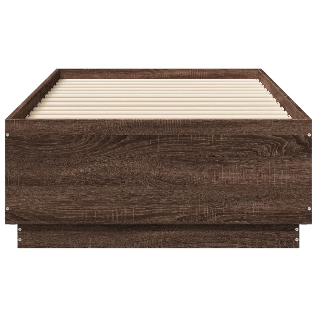 Bed Frame with LED without Mattress Brown Oak 90x190 cm