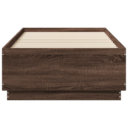 Bed Frame with LED without Mattress Brown Oak 90x190 cm