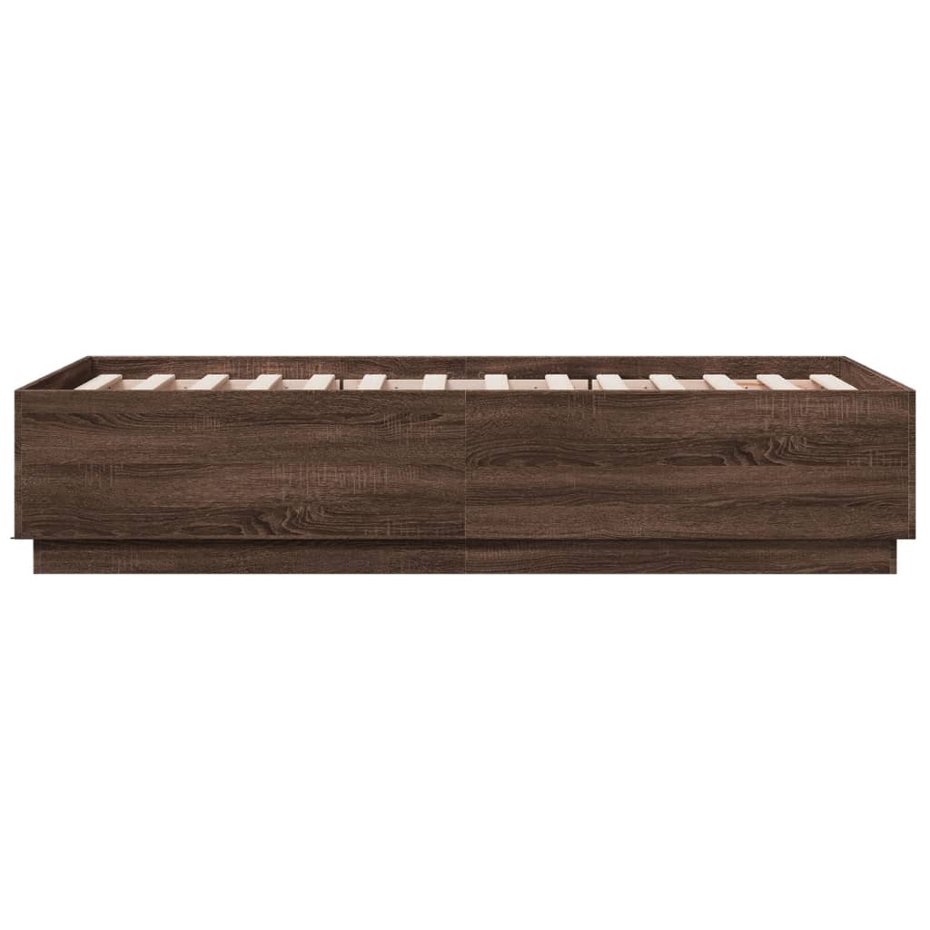 Bed Frame with LED without Mattress Brown Oak 90x190 cm