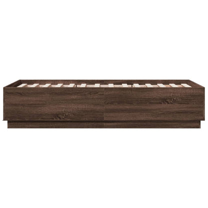 Bed Frame with LED without Mattress Brown Oak 90x190 cm