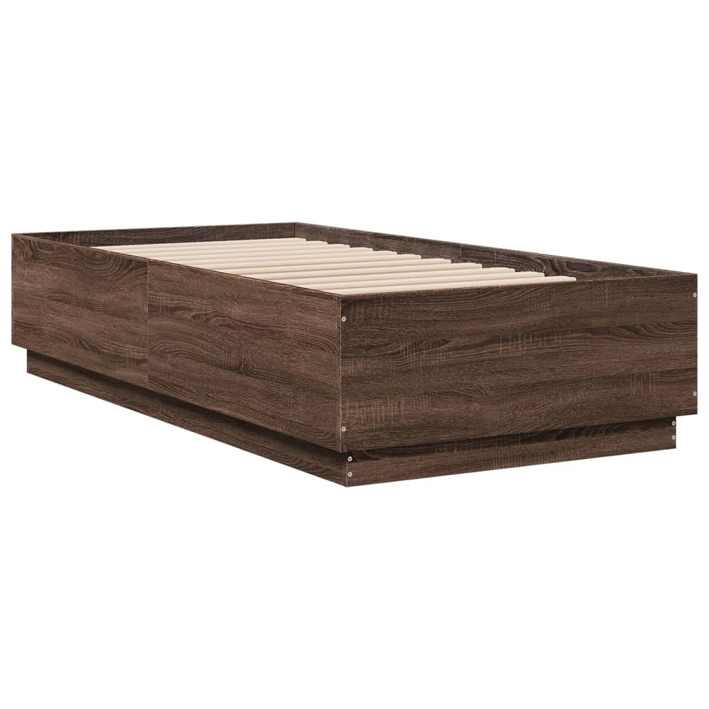 Bed Frame with LED without Mattress Brown Oak 90x190 cm