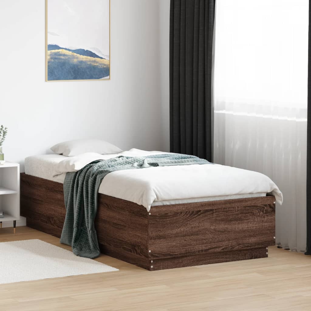 Bed Frame with LED without Mattress Brown Oak 90x190 cm