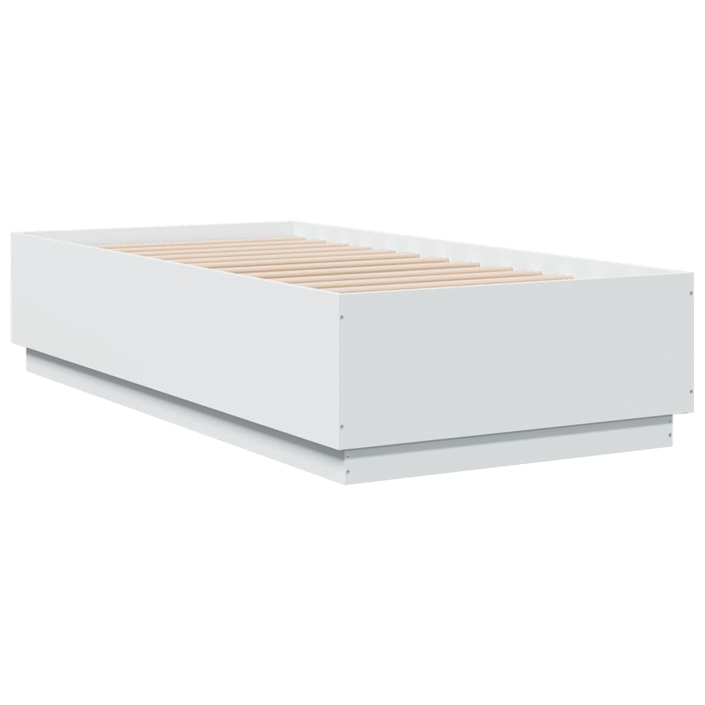 Bed Frame with LED without Mattress White 75x190 cm Small Single