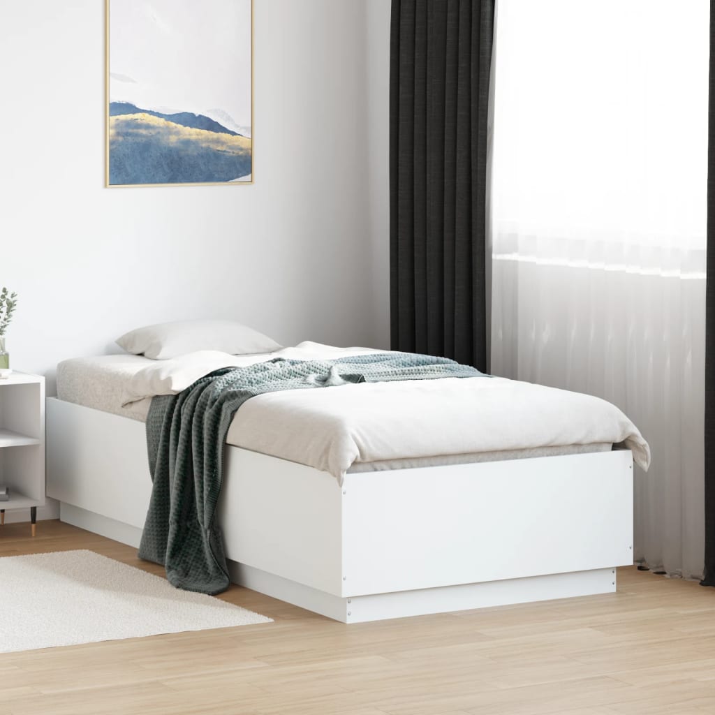 Bed Frame with LED without Mattress White 75x190 cm Small Single