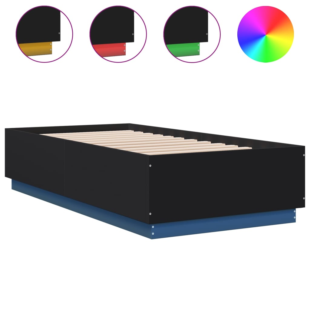 Bed Frame with LED without Mattress Black 75x190 cm